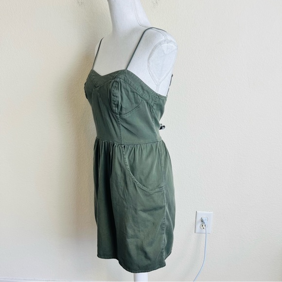 Mossimo Supply Co Olive Army Green Chambray Bustier Pocket Tank Cami Mini Dress - Picture 2 of 4